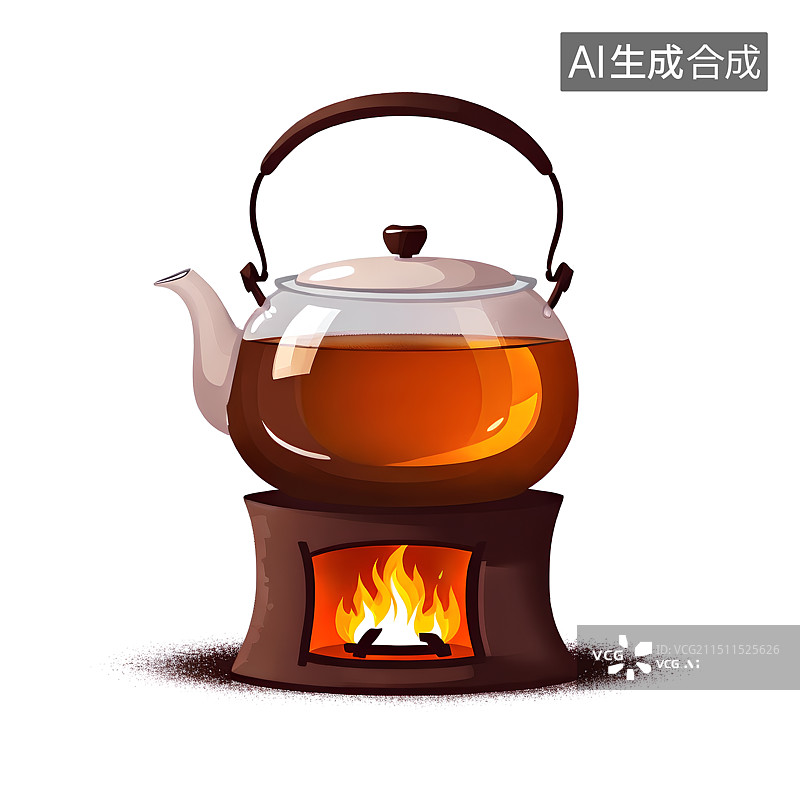 【AI数字艺术】手绘插画，潮汕工夫茶，红泥小火炉，围炉煮茶，烧水烹茶，茶文化图片素材