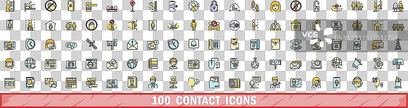 100个彩色线性风格联系方式图标合集图片素材