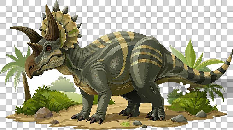 白色背景上的恶魔角龙史前动物图片素材