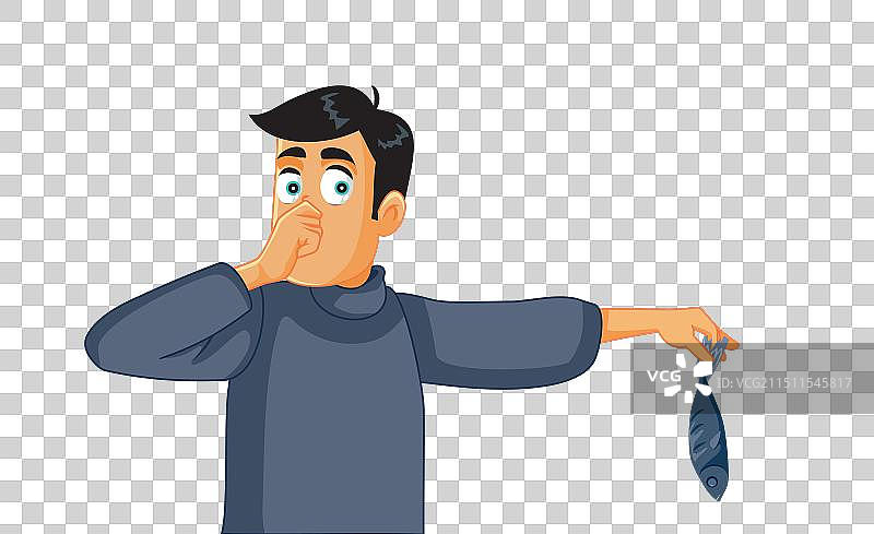 拿着臭鱼的滑稽男人卡通形象图片素材