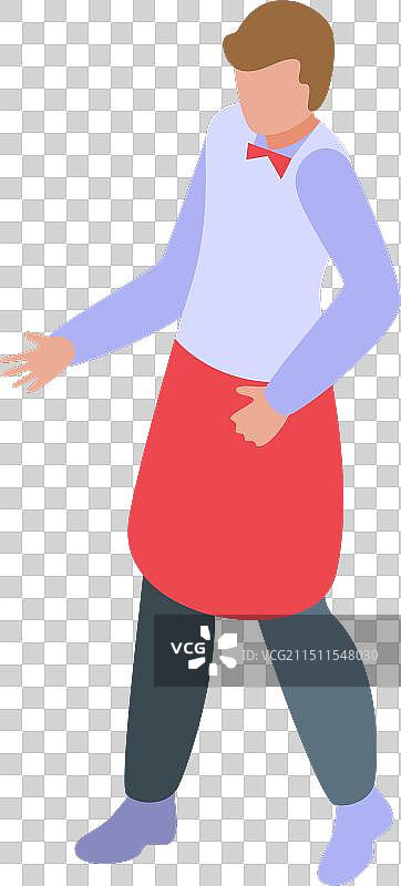 年轻男服务员穿着红色围裙走路图片素材