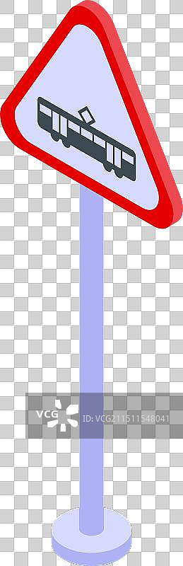 显示有轨电车驶近的红色三角形道路标志图片素材