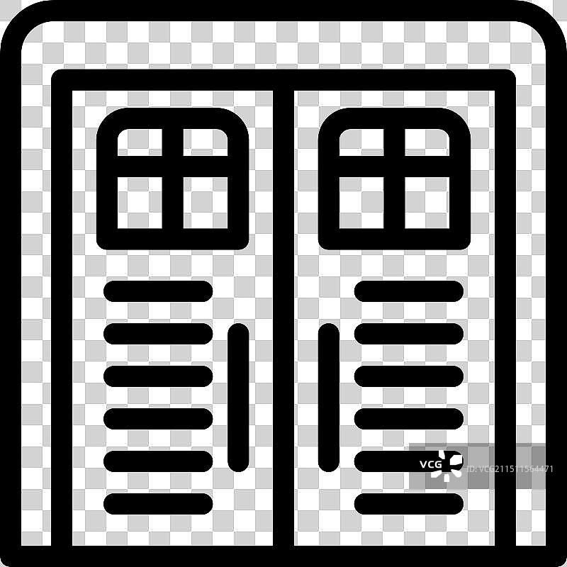 带玻璃的对开门图标，代表入口图片素材