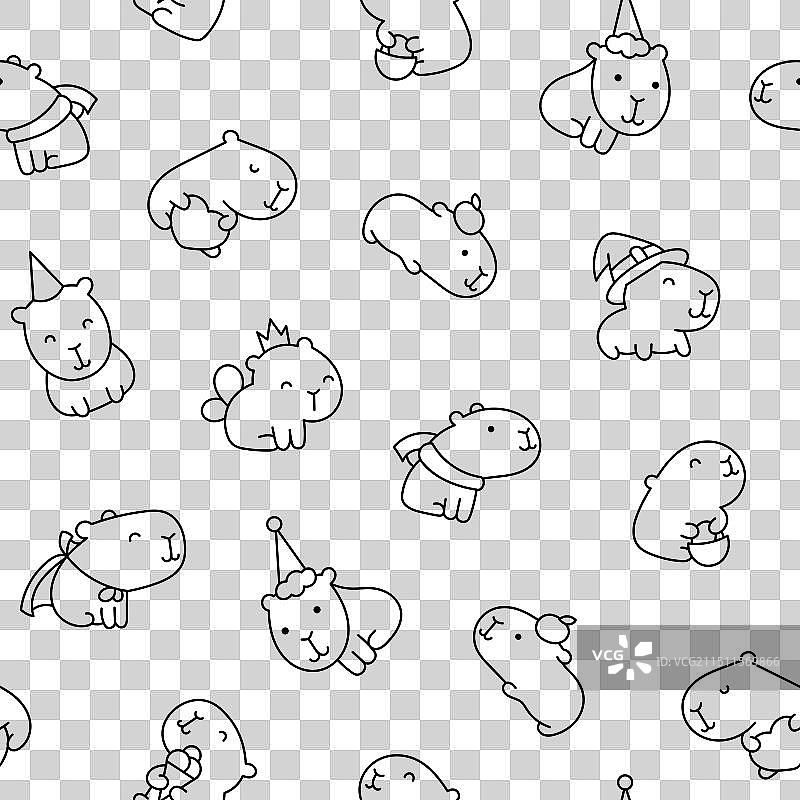 可爱的水豚无缝图案填色页图片素材