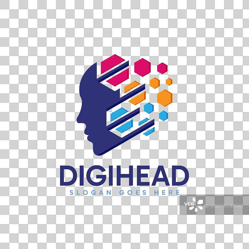 具有头部轮廓的数字头部Logo设计图片素材