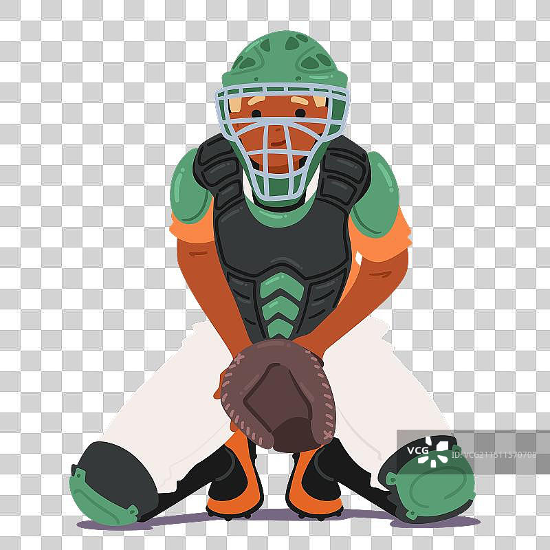 全套装备的卡通棒球捕手角色图片素材