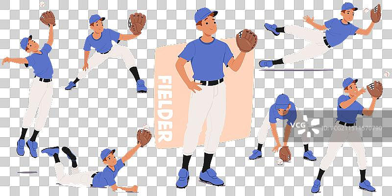 棒球外野手多种姿势合集图片素材