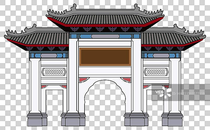 河南郑州地标建筑河南大学南门大门牌楼式建筑插画免扣透底PNG图图片素材