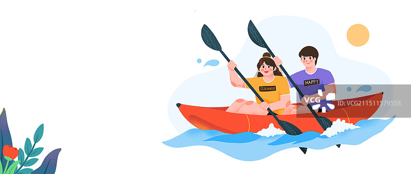 皮划艇夏日逐浪逃离城市计划横版插画图片素材