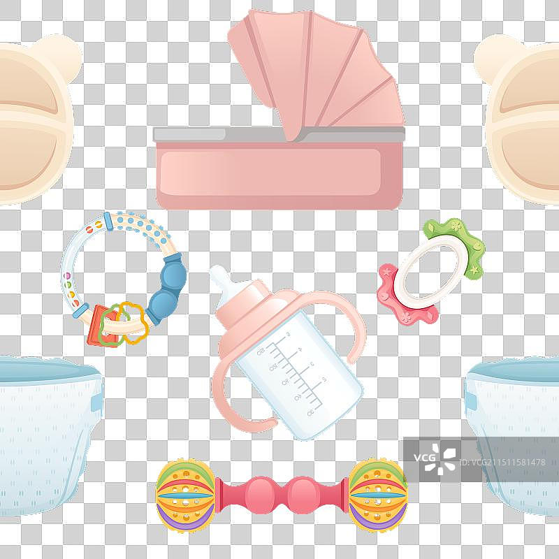 婴儿护理车用品的无缝图案图片素材