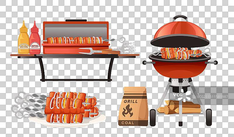 白色背景上的烧烤架及烹饪设备图片素材