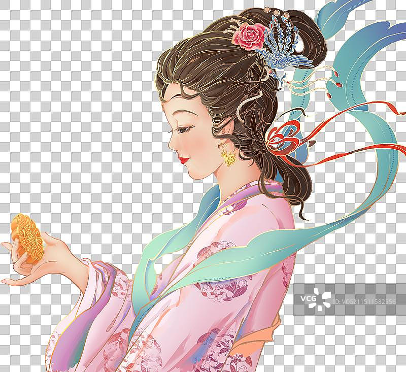 中秋节传统侍女嫦娥拿着月饼图片素材