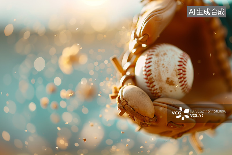 【AI数字艺术】飞扬中的棒球和手套图片素材