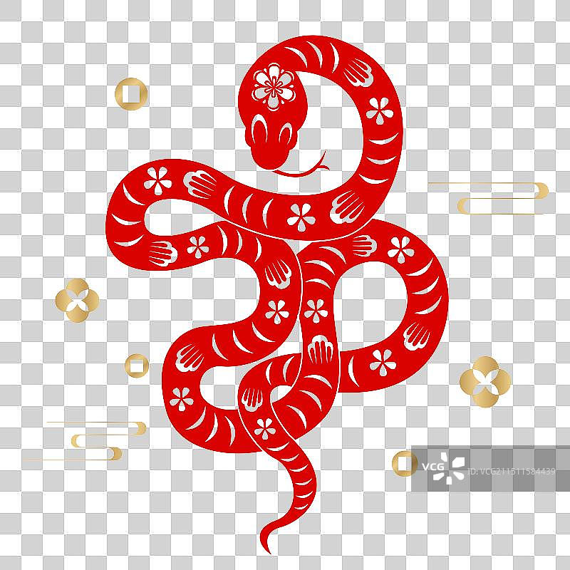 十二生肖蛇年剪纸矢量插画元素图片素材