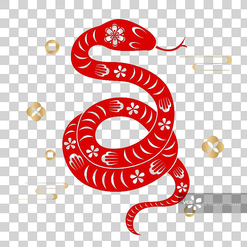 十二生肖蛇年剪纸矢量插画元素图片素材