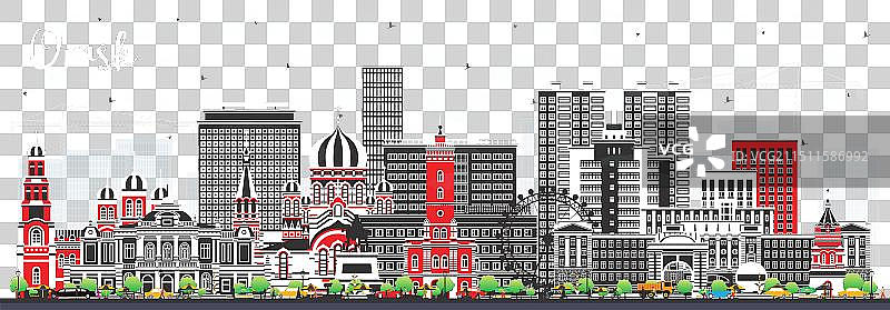 鄂木斯克城市天际线和彩色建筑图片素材