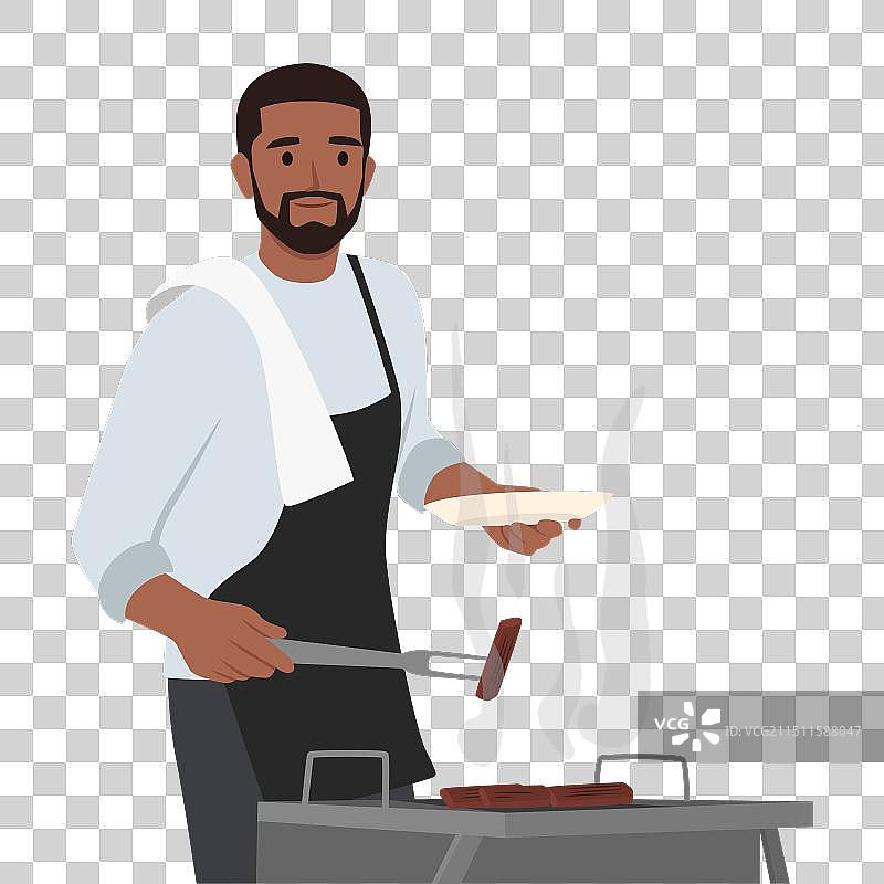 年轻的络腮胡男人拿着肉片图片素材