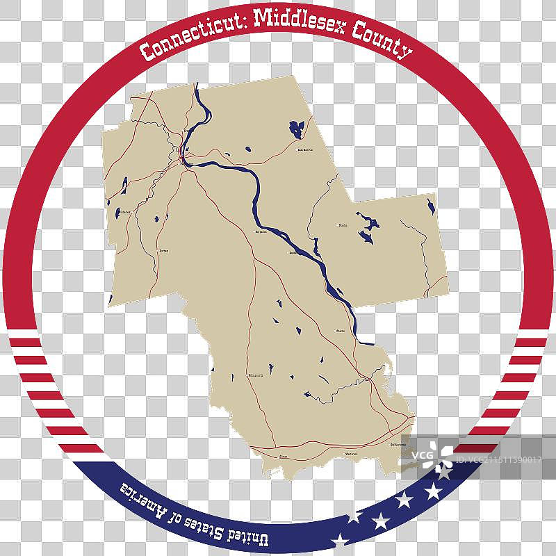 美国康涅狄格州米德尔塞克斯县地图图片素材