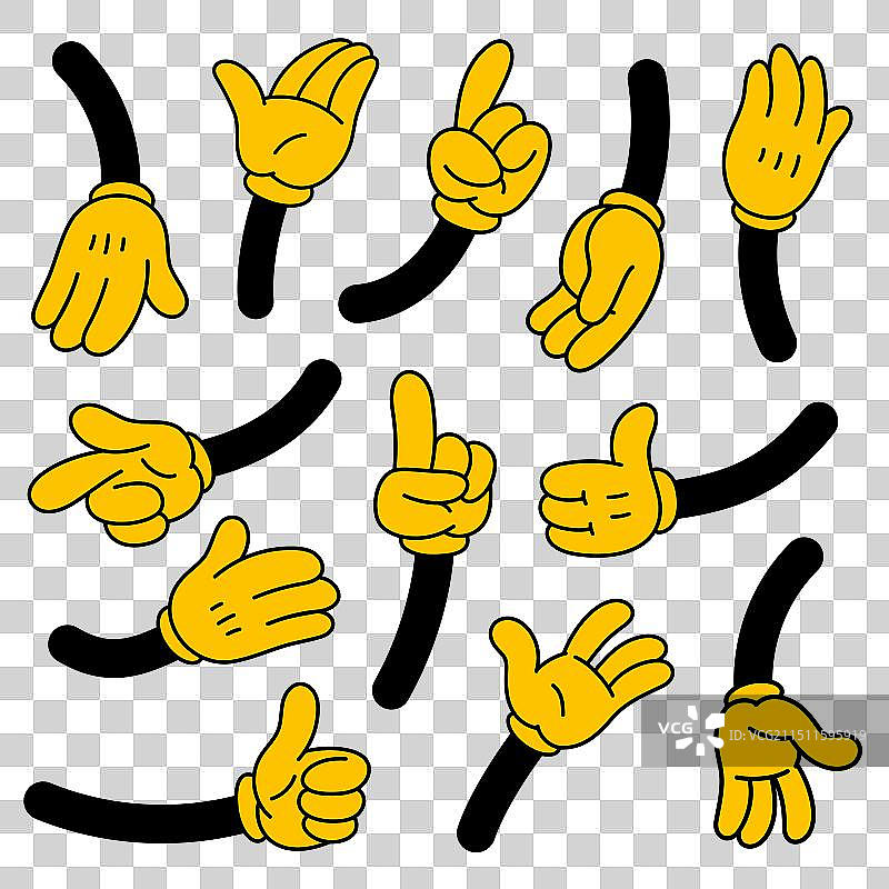 戴手套的复古卡通手臂，50、60年代风格图片素材