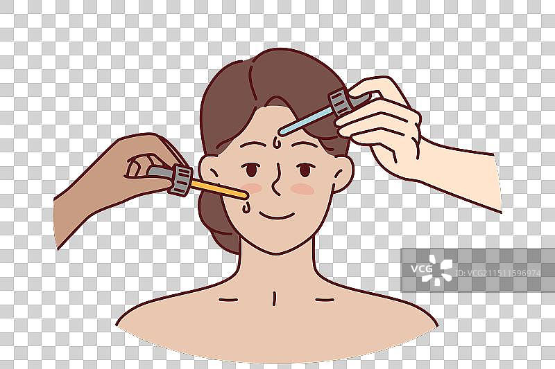 用移液管靠近女人脸的手图片素材