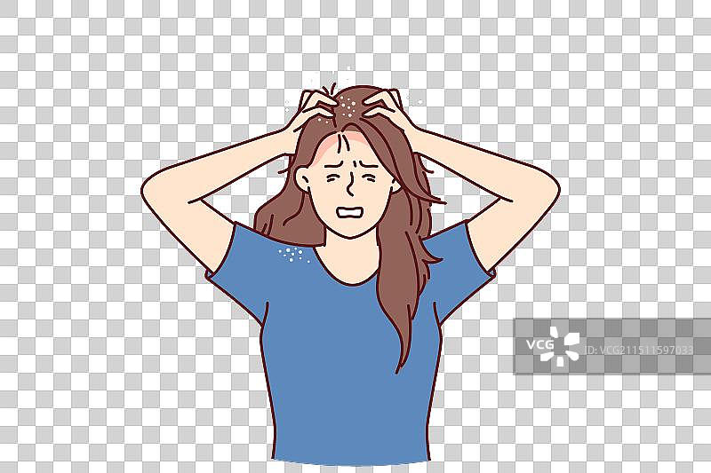 真菌感染后头皮发痒的女人图片素材