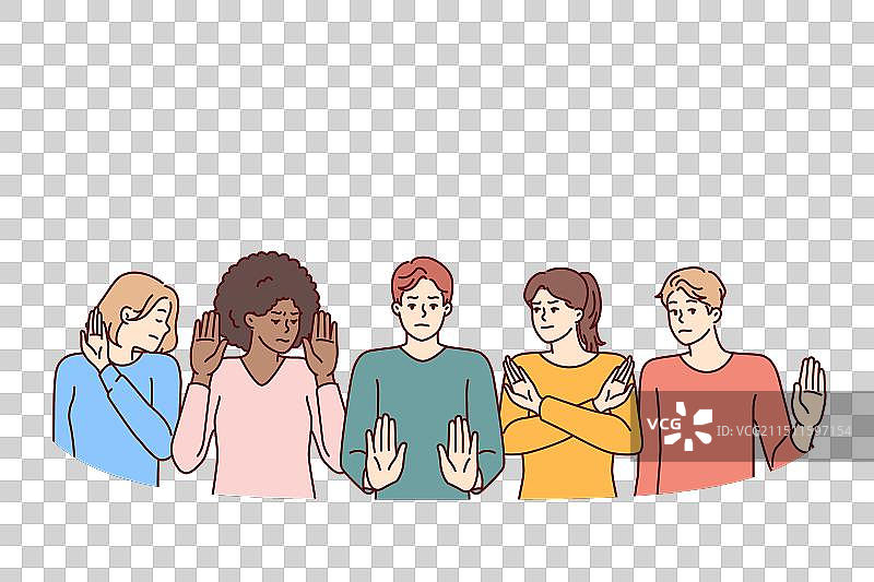 一群多种族的人做出停止的手势图片素材