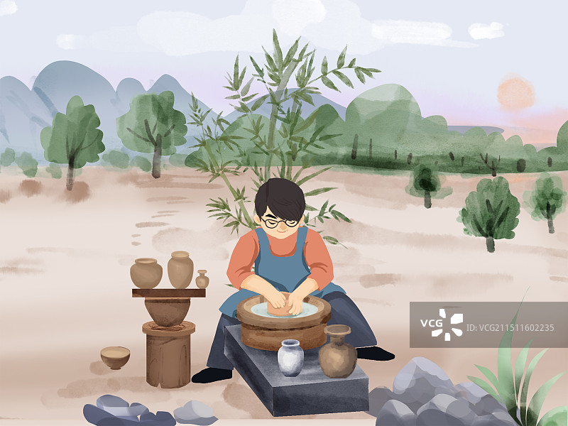 陶器制作过程——拉胚图片素材