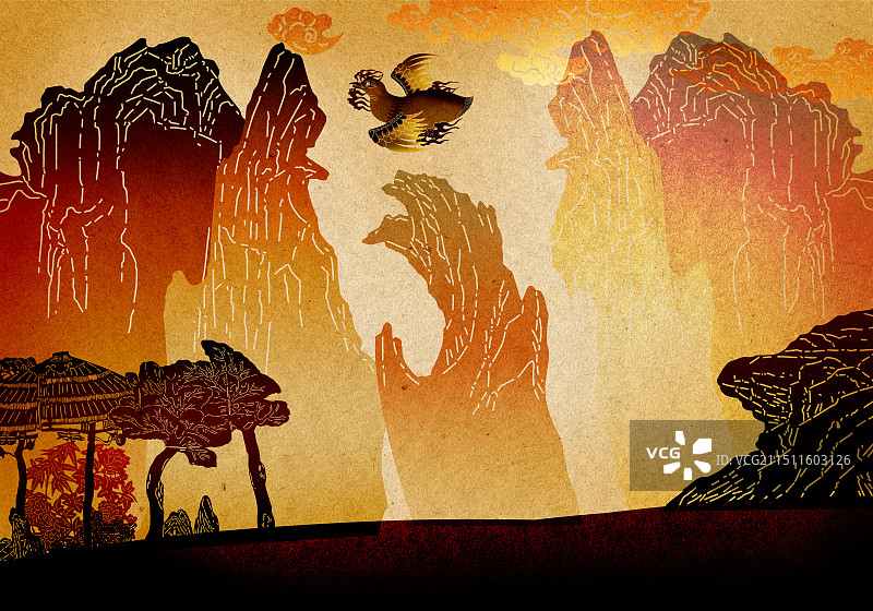 皮影山水背景图片素材