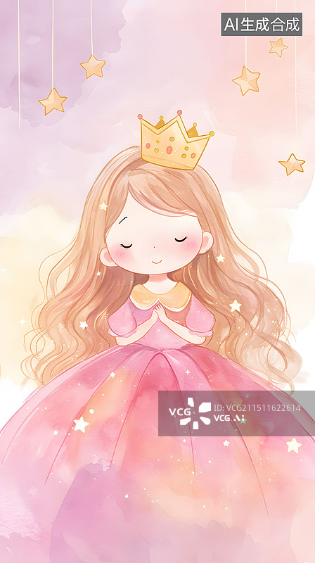 【AI数字艺术】粉色戴着皇冠的小公主图片素材