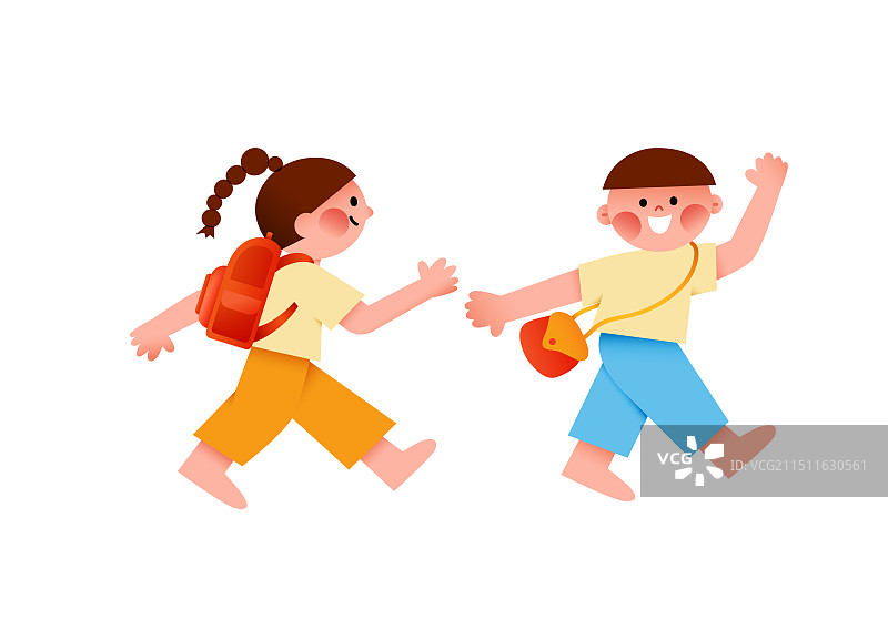 开学季打开的书本两个学生开心的奔向学校图片素材