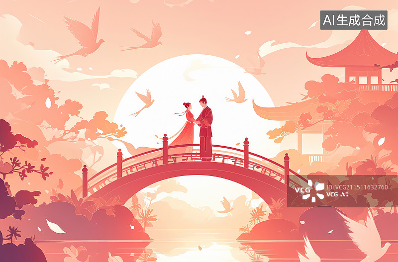 【AI数字艺术】七夕情人节插画海报图片素材