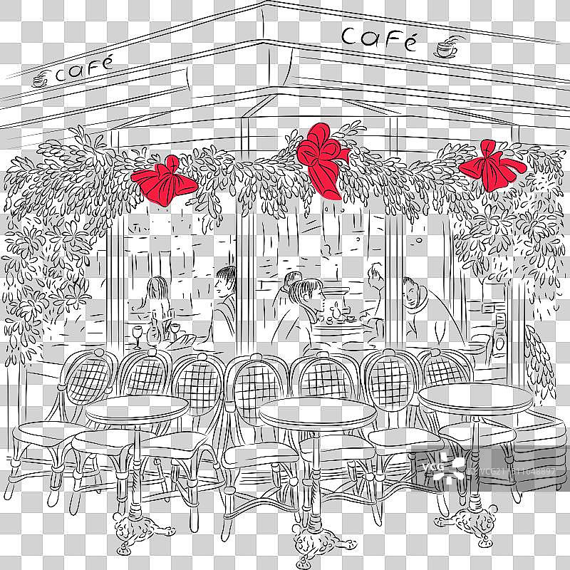 巴黎咖啡馆素描图片素材