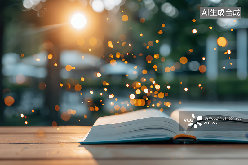 【AI数字艺术】打开的书与光斑图片素材