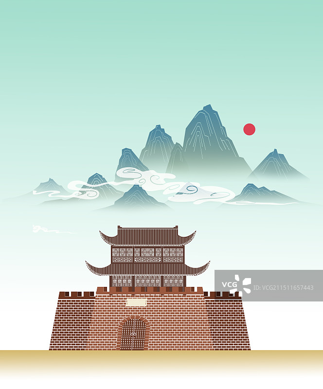 中国风新中式古风古典传统文化中国风新中式古风古典传统文化古建筑荆州襄阳洛阳长安西安古城墙旅游资讯插画图片素材