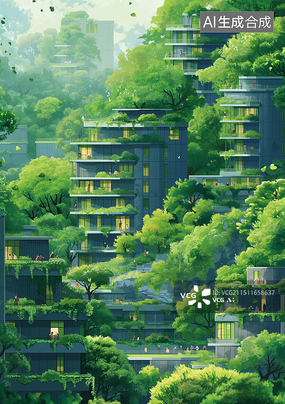 【AI数字艺术】绿树成荫的学校校园图片素材