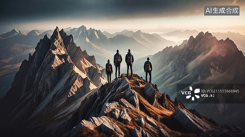 【AI数字艺术】山顶上的探险者图片素材