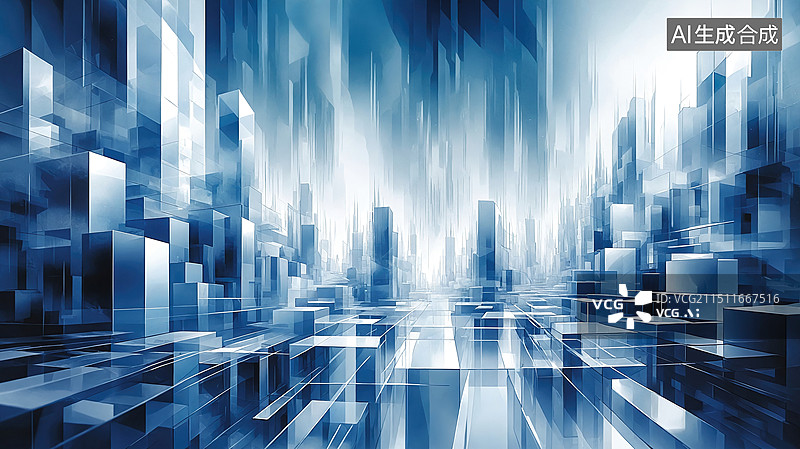 【AI数字艺术】蓝色城市幻影图片素材