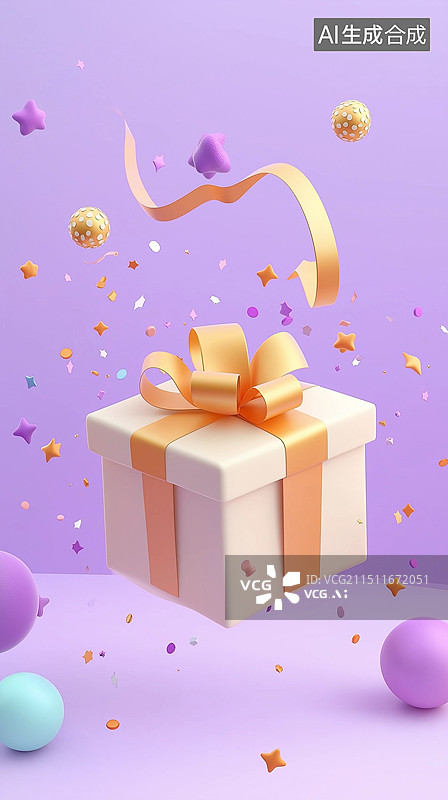 【AI数字艺术】淡紫色3D节日礼盒图片素材