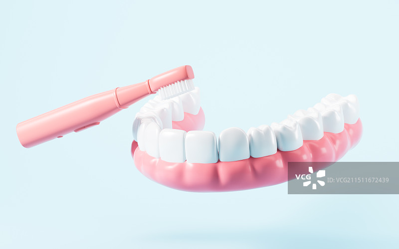 刷牙美白牙齿洗牙概念3D渲染图片素材