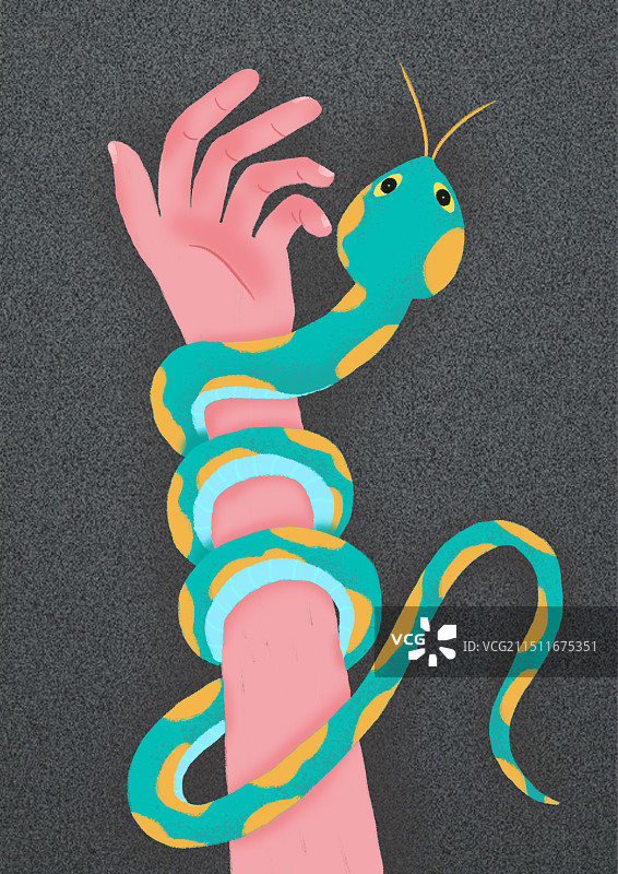 缠绕在手臂上的蛇年蛇型手镯图片素材