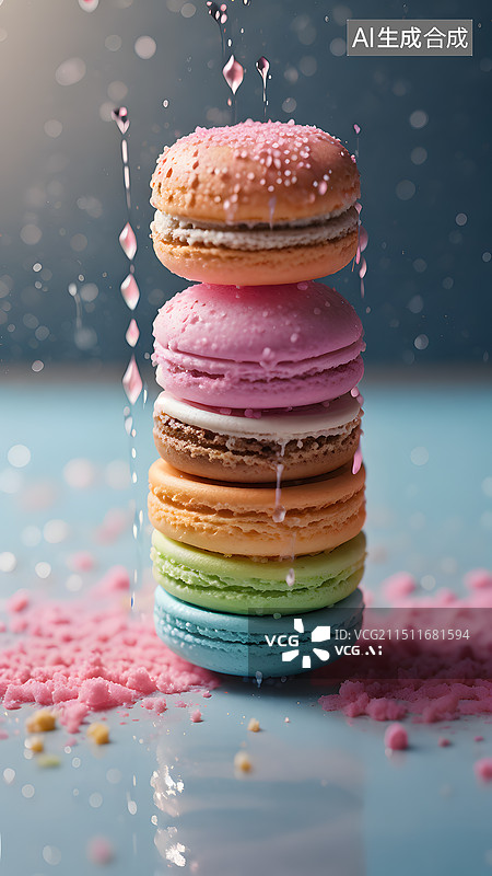 【AI数字艺术】法式甜点五颜六色的马卡龙图片素材