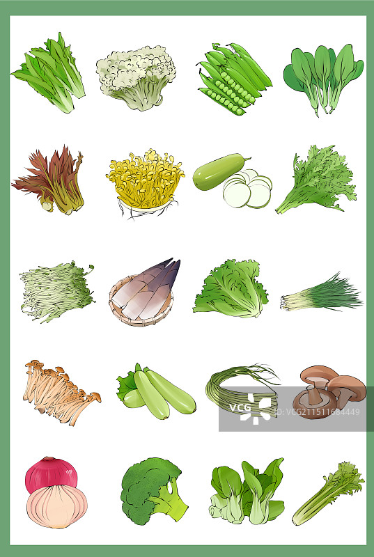 应季蔬菜时令表-春季蔬菜合集手绘插画图片素材