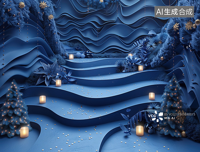 【AI数字艺术】圣诞节蓝色背景图片素材