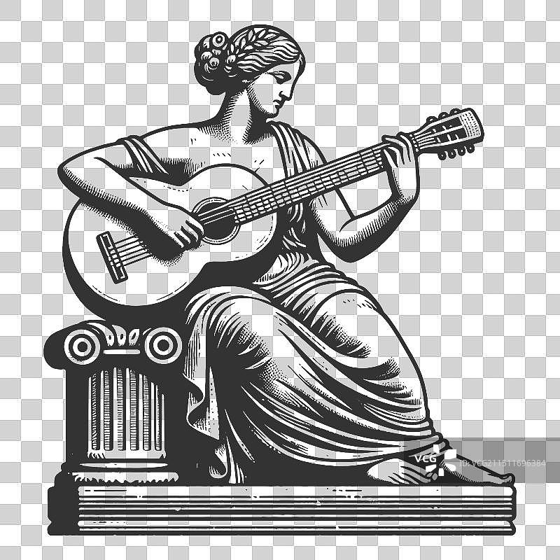 女人弹吉他雕像雕刻图片素材