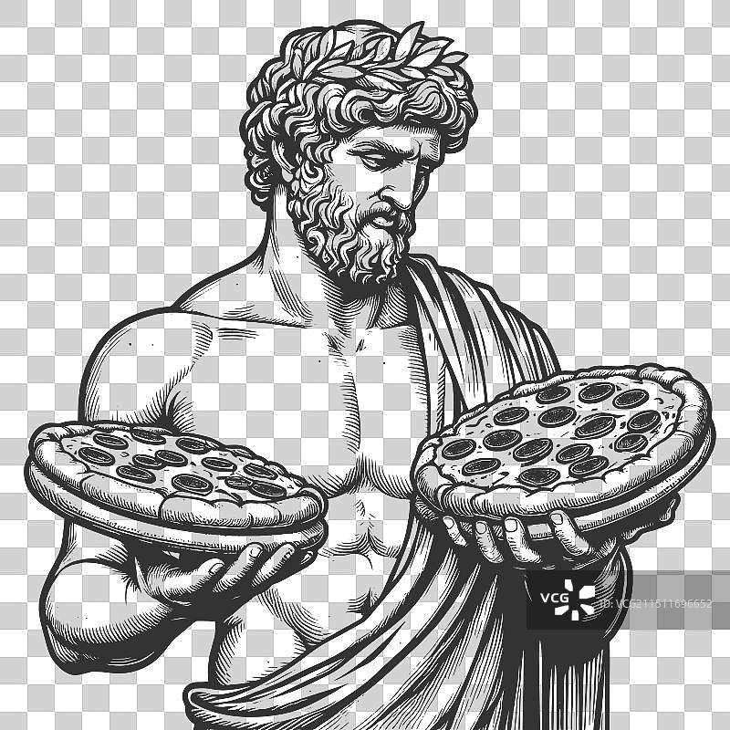 带有披萨雕刻的古典雕像图片素材