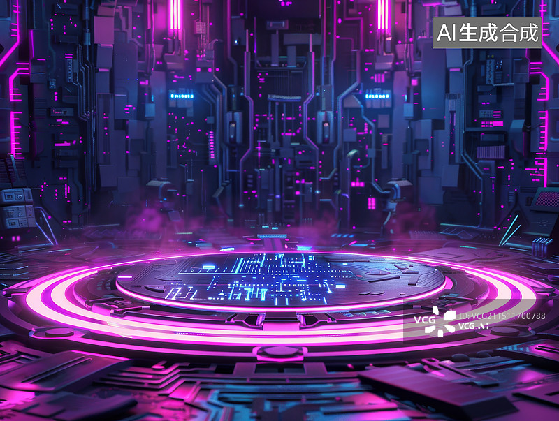 【AI数字艺术】机械霓虹风正面电商展览空间背景图片素材