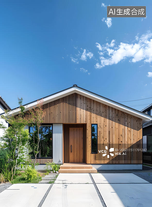 【AI数字艺术】现代木结构住宅外观图片素材