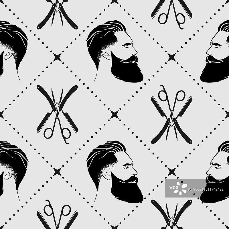 带有潮人脸的理发店无缝图案图片素材