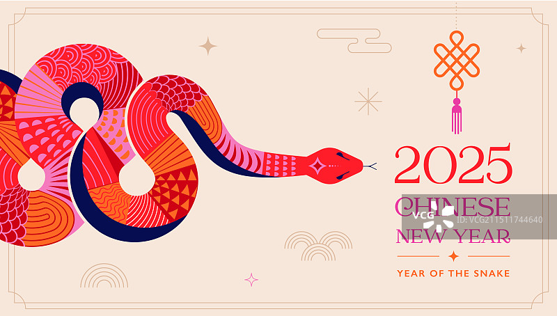 2025年中国新年：红色蛇年图片素材
