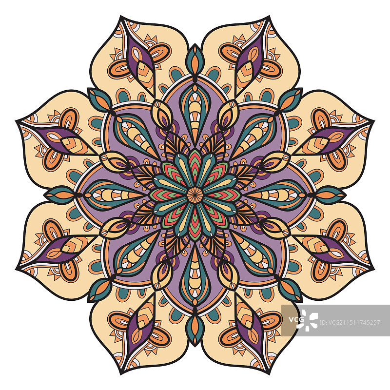 彩色粉蜡轮廓花卉曼陀罗涂鸦图片素材